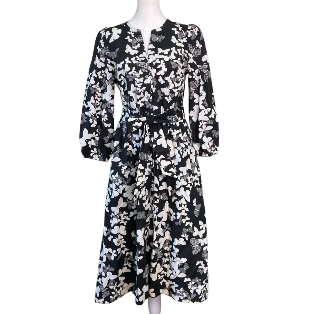 Talbots Dotted Butterflies Cotton Poplin Black & White Shirtdress‎ (Size 4)